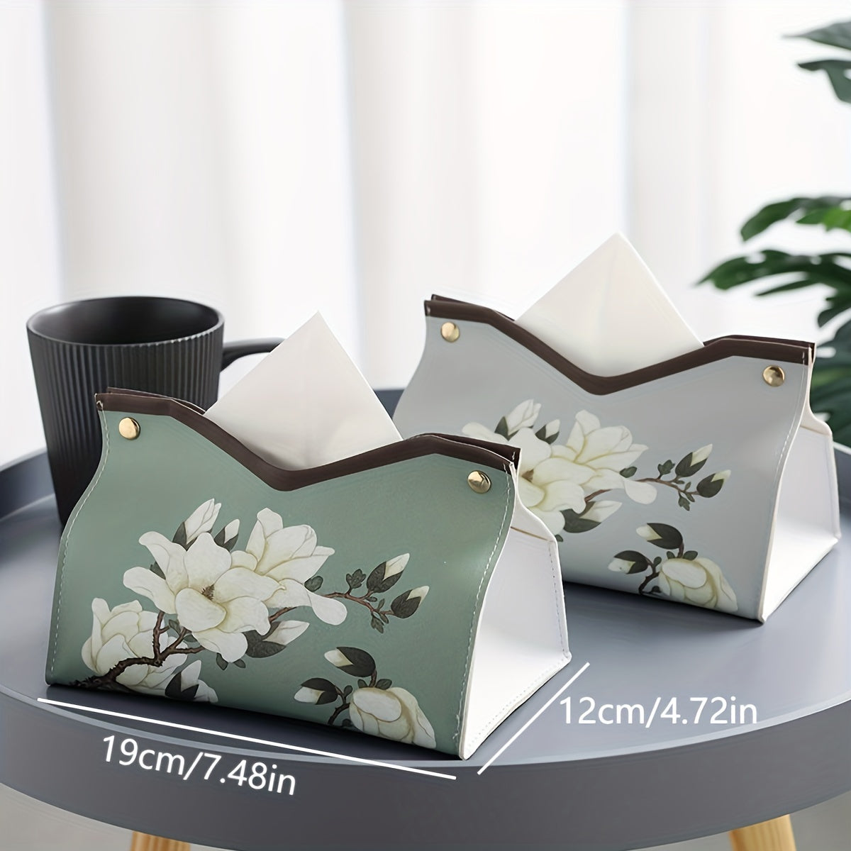 2-piece Leather Tissue Box, Tissue Box Lid, Napkin Dispenser Container, Floral Printed Tissue Holder, Bathroom Tissue Storage Box, Living Room And Bedroom Vanity, Home Decoration, Bathroom Accessories