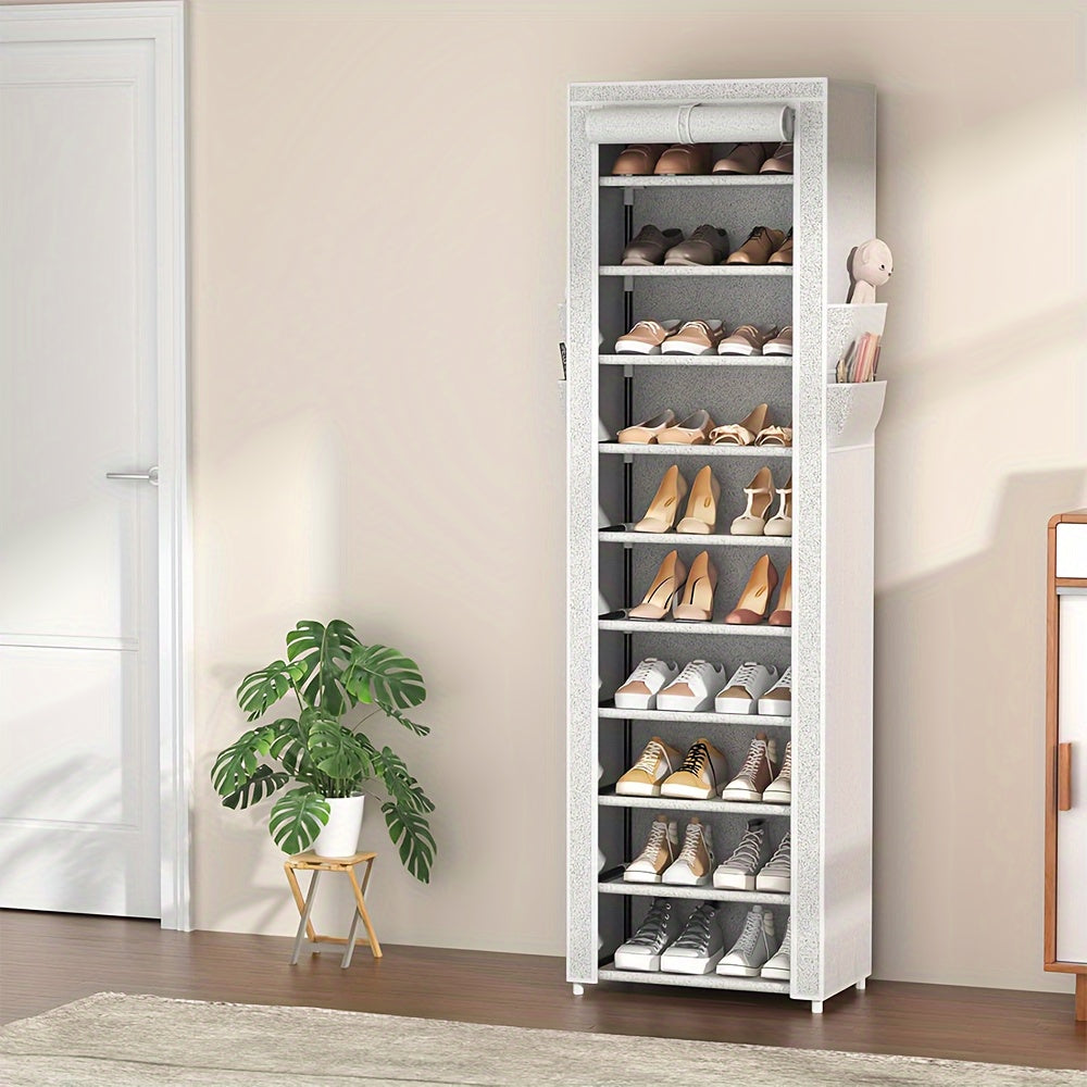 Vertical Narrow Shoe Rack Organizer Tall Shoe Rack For Closet Entryway 10 Tier Non-Woven Cover Shoe Shelf Holds 20-22 Pairs Free Standing Shoe Storage Cabinet With Dustproof Cover, Multi Color Free Standing Shoe Racks