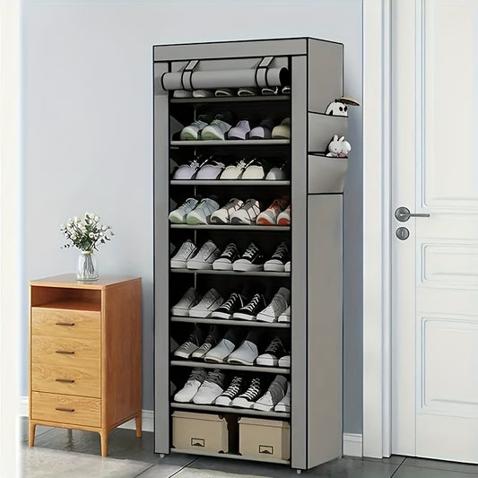 1pc 10 Layer Shoe Cabinet With Dust Cover, Non-woven Space-saving Shoe Rack With Large Capacity, Easy To Assemble, Portable Shoe Cabinet, Suitable For Various Scenes Such As Entrance, Storage Rack, Home And Dormitory Storage