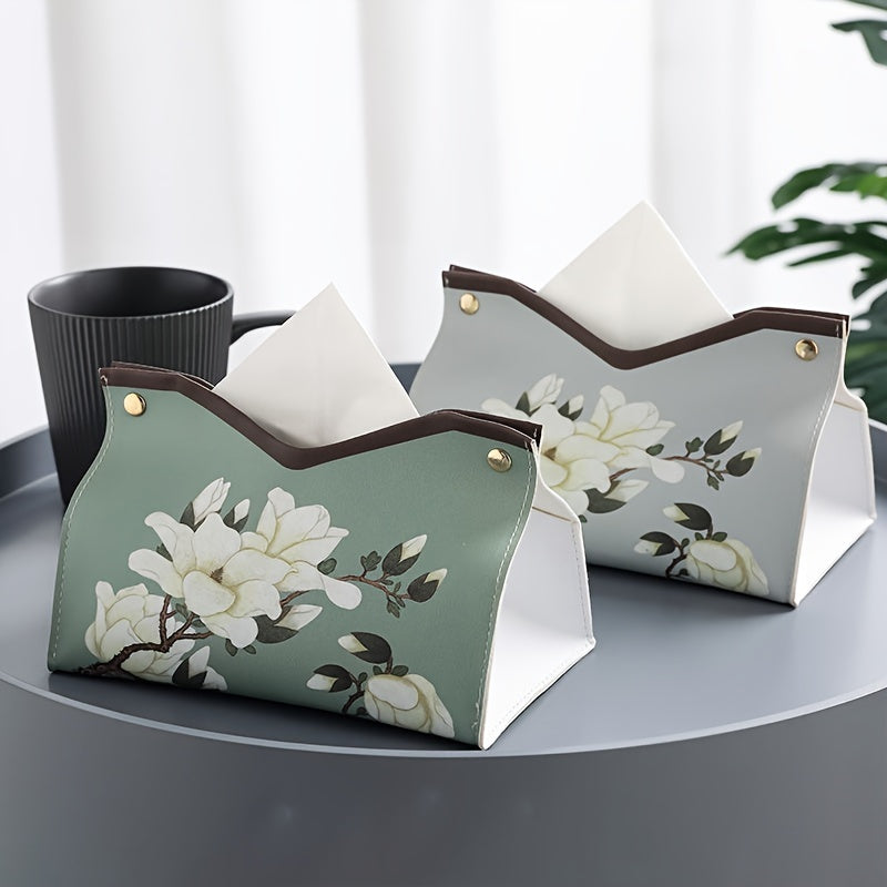 2-piece Leather Tissue Box, Tissue Box Lid, Napkin Dispenser Container, Floral Printed Tissue Holder, Bathroom Tissue Storage Box, Living Room And Bedroom Vanity, Home Decoration, Bathroom Accessories