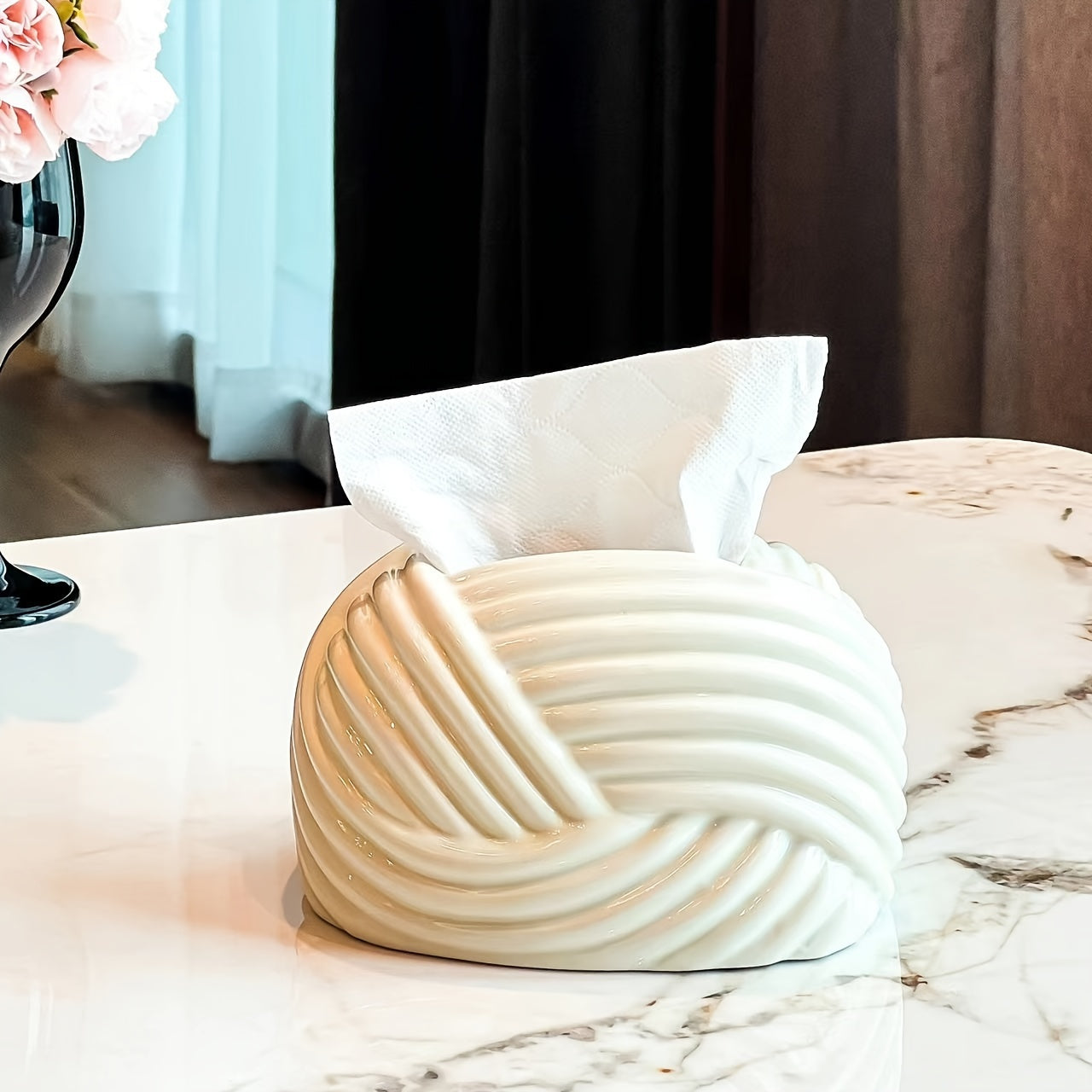 1pc Ceramic Tissue Box In Small Knot Shape, Home Decoration, Napkin Dispenser For Living Room, Room And Bedroom Tabletop